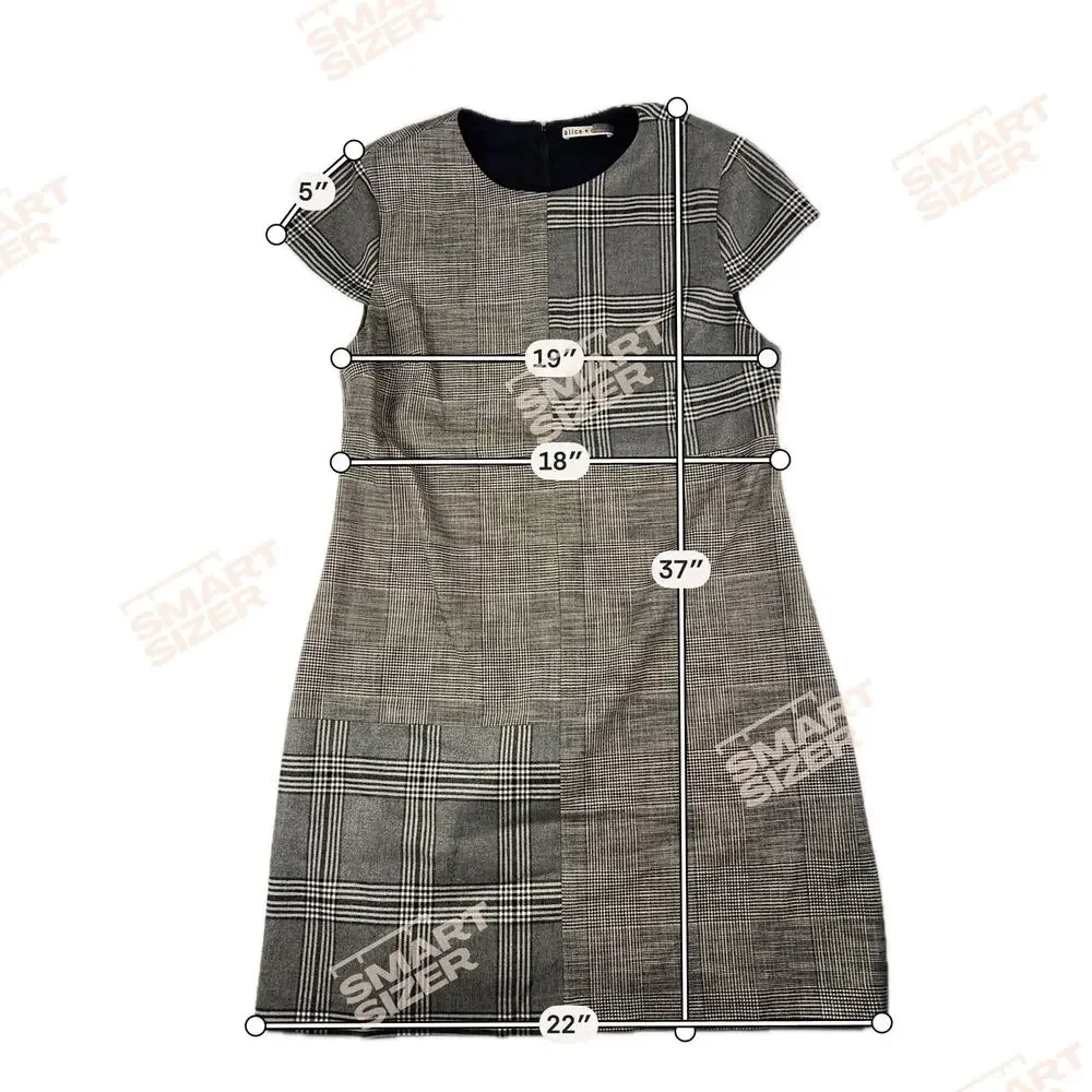 Alice + Olivia Coley Plaid Patchwork Mini Shift Dress Grey Wool Blend Size 12